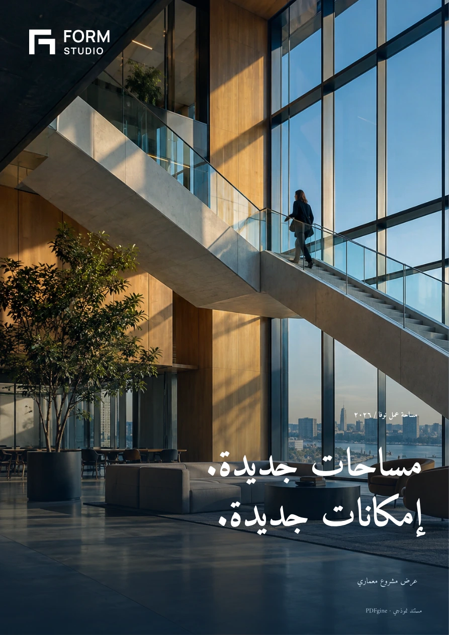 غلاف عرض على صفحة كاملة بصورة معمارية: FORM Studio، مساحات جديدة. إمكانات جديدة.