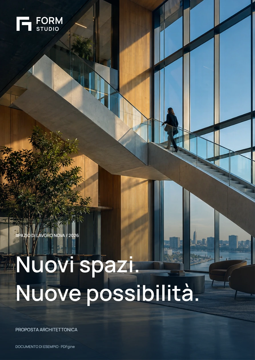 Copertina di proposta a pagina intera con foto di architettura: FORM Studio, Nuovi spazi. Nuove possibilità.